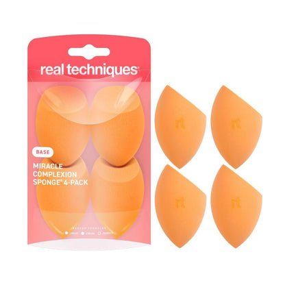 Real Techniques Miracle Complexion Sponge 4 Pack, Makeup Blending Sponges For Liquid & Cream Foundation & Skin Tints, Buildable Coverage, Natural, Dewy Base, Cruelty- Free, Latex-Free Foam