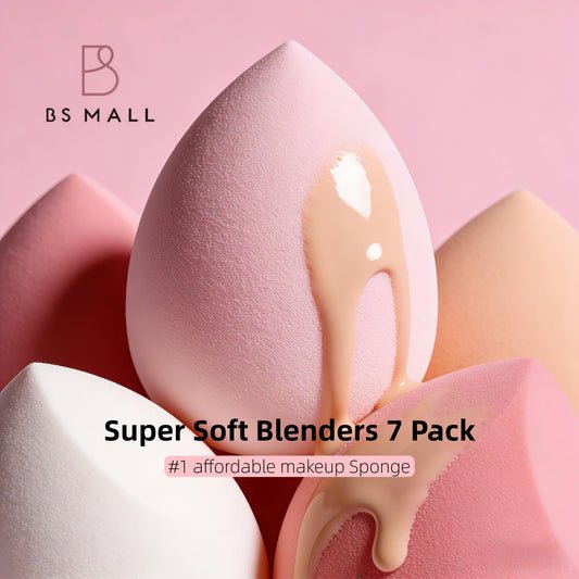 Makeup Sponge Set BS-MALL with Storage Case 7 Pcs for Liquid, Cream, and Powder,SAVE Foundation with 1 Mini Makeup Sponge For Travel Daily Use (A-Pink)